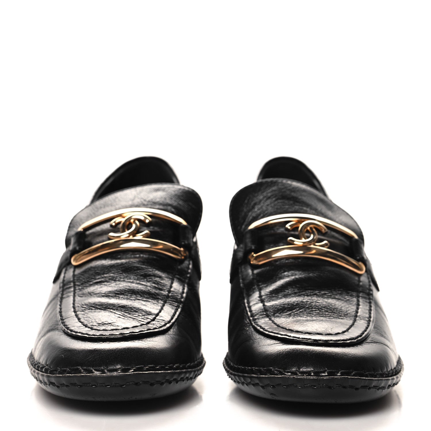 Chanel Shiny Calfskin Metal CC Loafers 37 Black 3 of 9