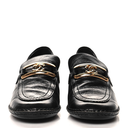 Chanel Shiny Calfskin Metal CC Loafers 37 Black 3 of 9