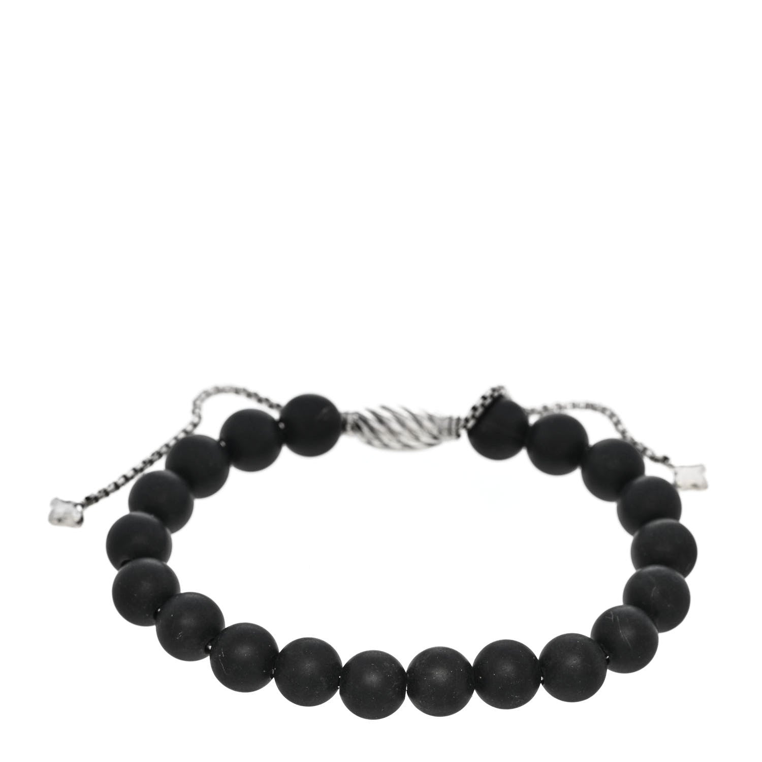 David Yurman Sterling Silver Black Onyx 8mm Spiritual Beads Adjustable Bracelet 1 of 3