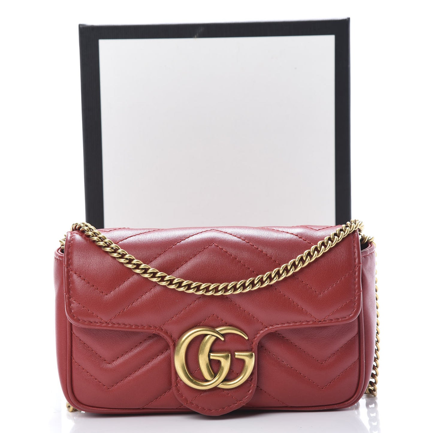 Calfskin Matelasse Super Mini GG Marmont Shoulder Bag Hibiscus Red