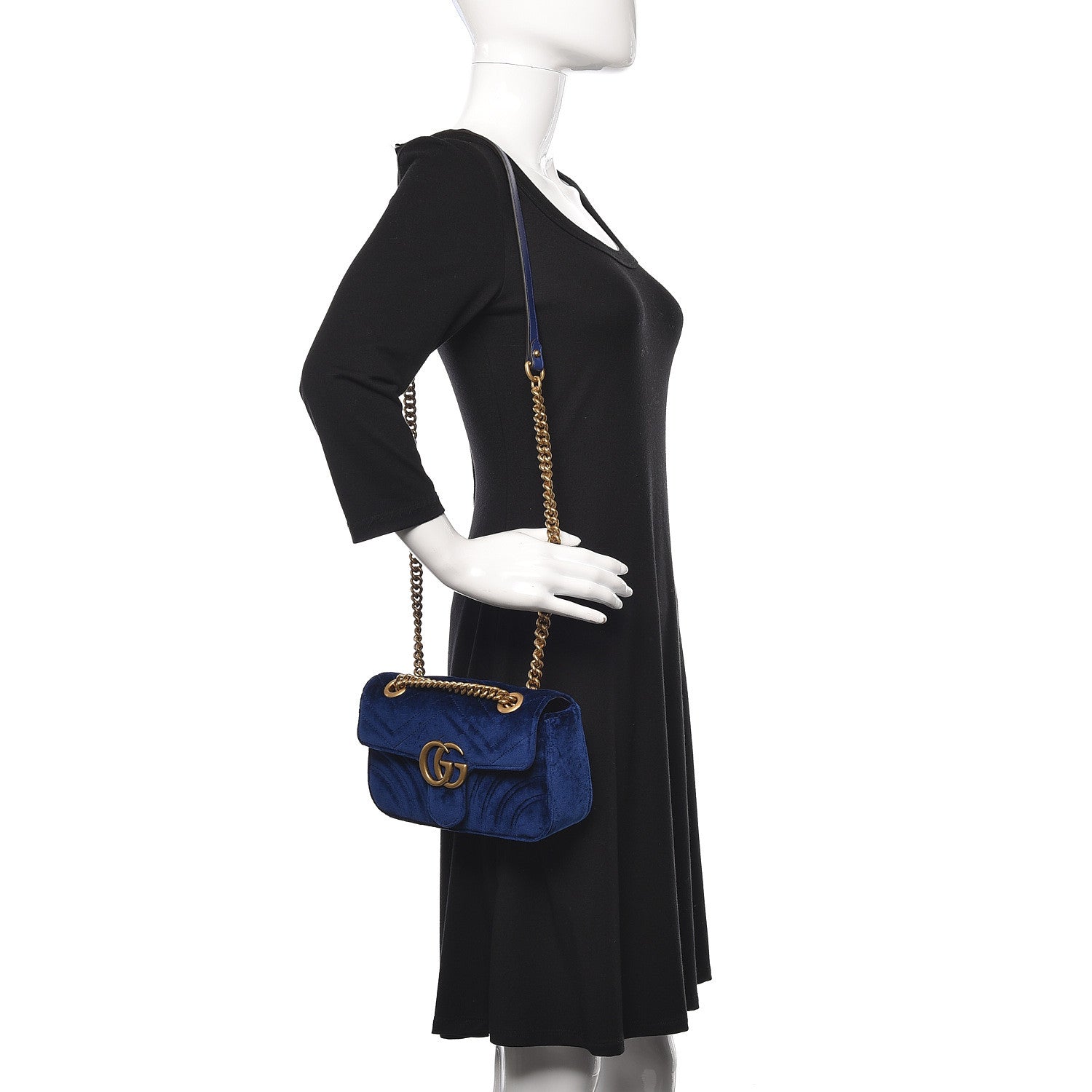 Gucci Velvet Matelasse Mini GG Marmont Shoulder Bag Cobalt Blue 2 of 12