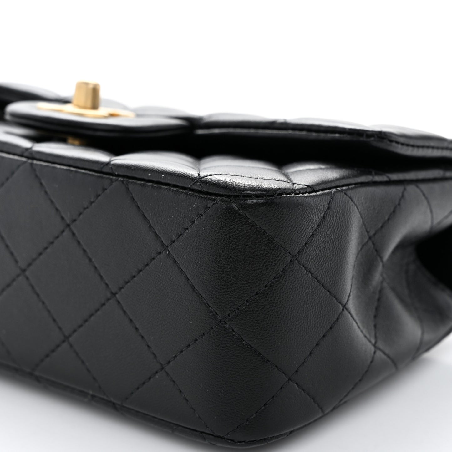 Lambskin Quilted Metal Mini Top Handle Rectangular Flap Black
