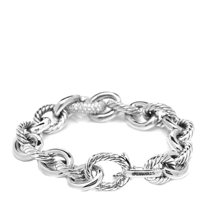 David Yurman Sterling Silver Diamond 15mm Large Oval Link Bracelet 3 of 5