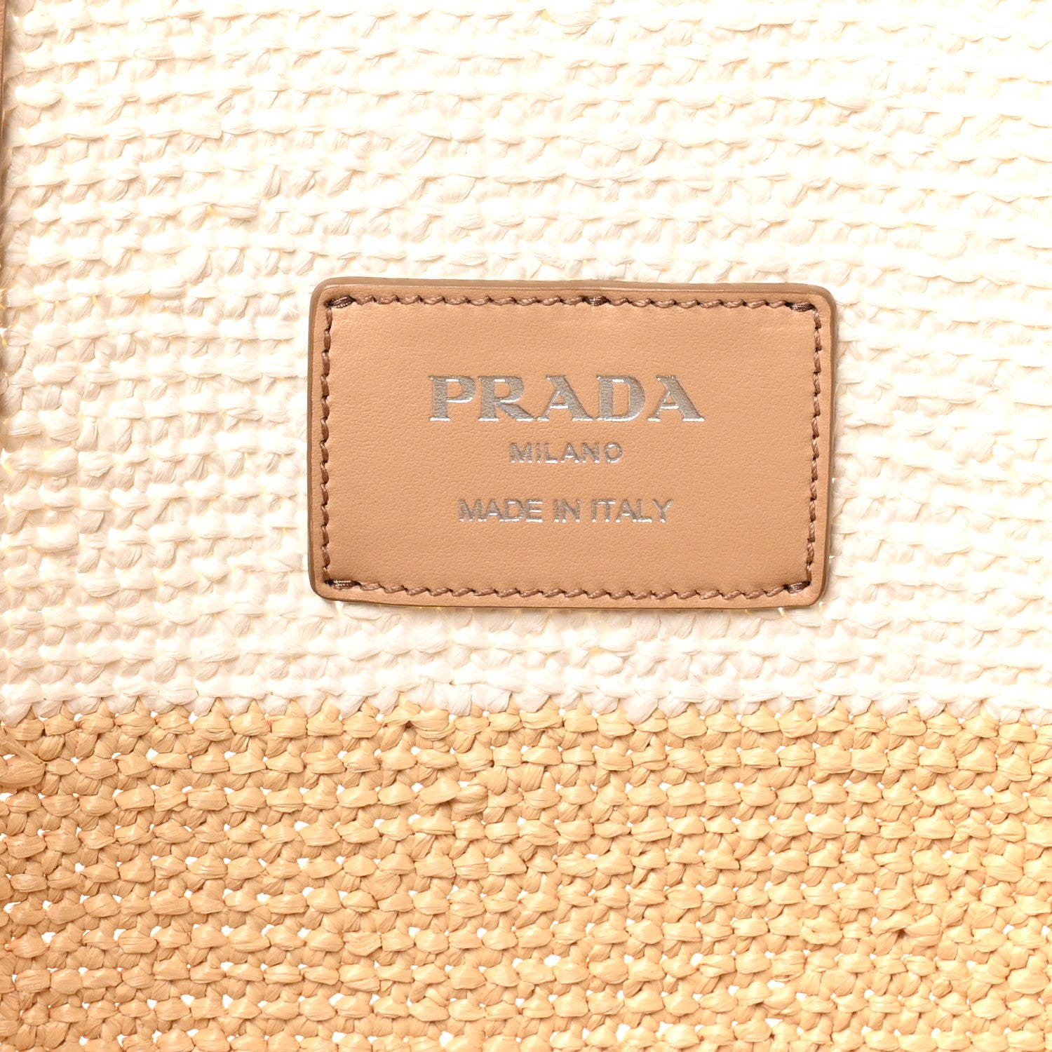 Prada Yarn Raffia Effect Crochet Vitello Logo Shopping Tote Naturale White 6 of 9