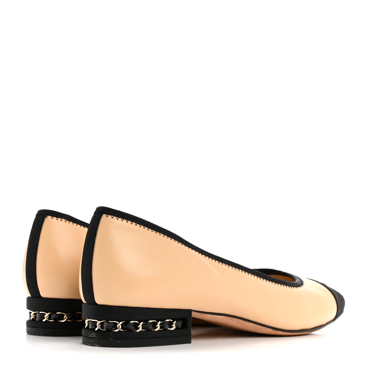 Chanel Lambskin Grossgrain Cap Toe Chain CC Flats 39 Beige Black 5 of 9