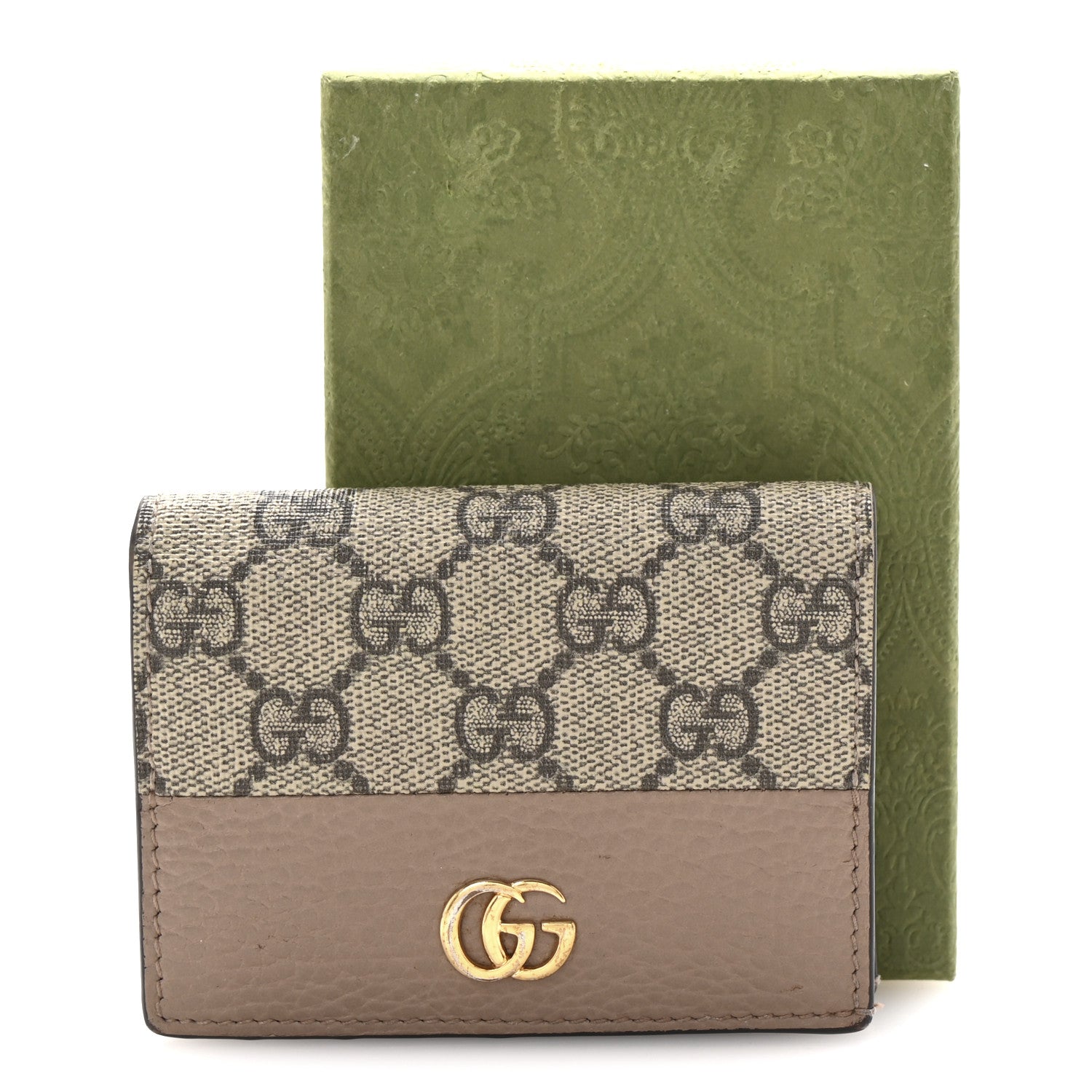 Gucci Dollar Calfskin GG Supreme Monogram GG Marmont Card Case Porcelain Rose Beige Ebony 8 of 8