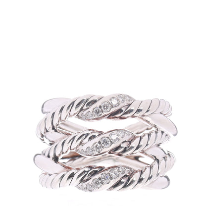 David Yurman Sterling Silver Diamond Continuance Three-Row Ring 54 7 1 of 5