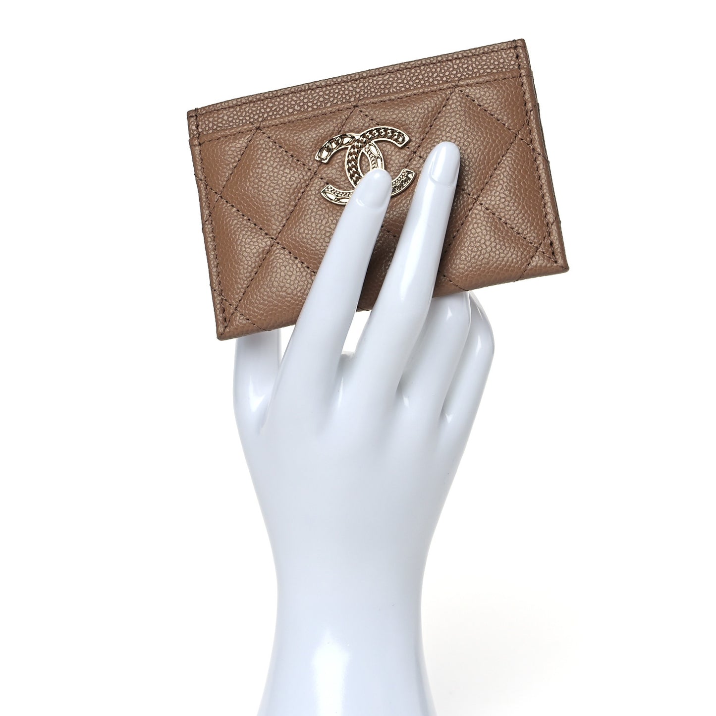 Caviar Quilted Multi Chain Card Holder Beige