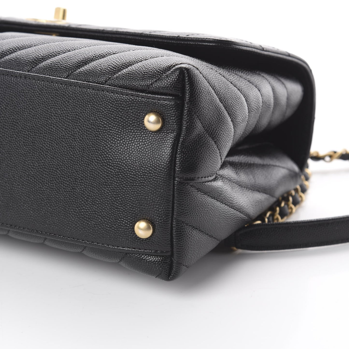 Caviar Chevron Quilted Small Coco Handle Flap Black