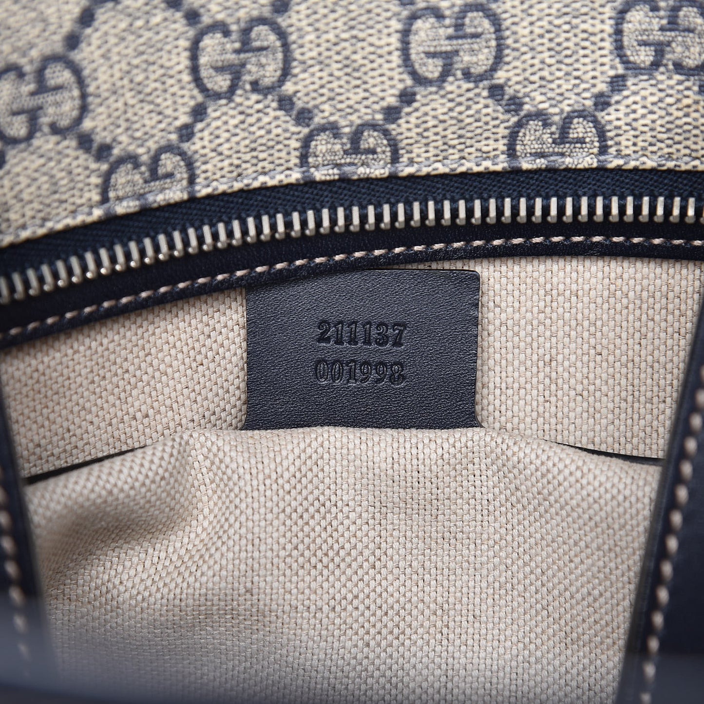 GG Supreme Monogram Medium Zippered Shopping Tote Navy