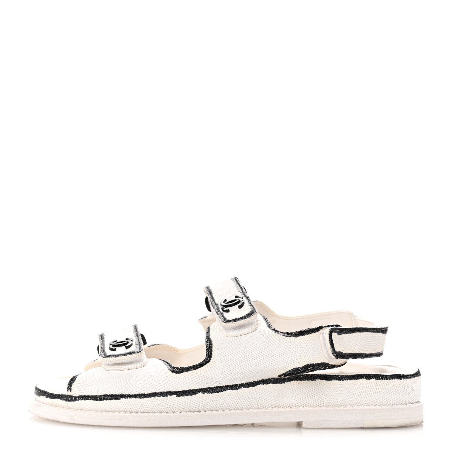 Chanel Calfskin Printed Velcro Dad Sandals 39 White Black 1 of 11