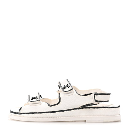 Chanel Calfskin Printed Velcro Dad Sandals 39 White Black 1 of 11