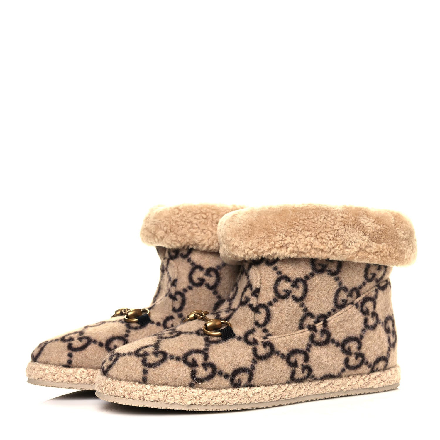 Gucci Covered Wool GG Monogram Womens Fria Horsebit Ankle Boots 37.5 Beige Ebony Butterscotch 3 of 8