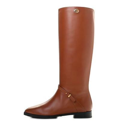 Gucci Calfskin Rosie Tall Riding Boots 37.5 Brown Papaya 1 of 8