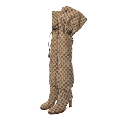 Gucci Monogram Over the Knee Boots 36 Beige Ebony 3 of 7