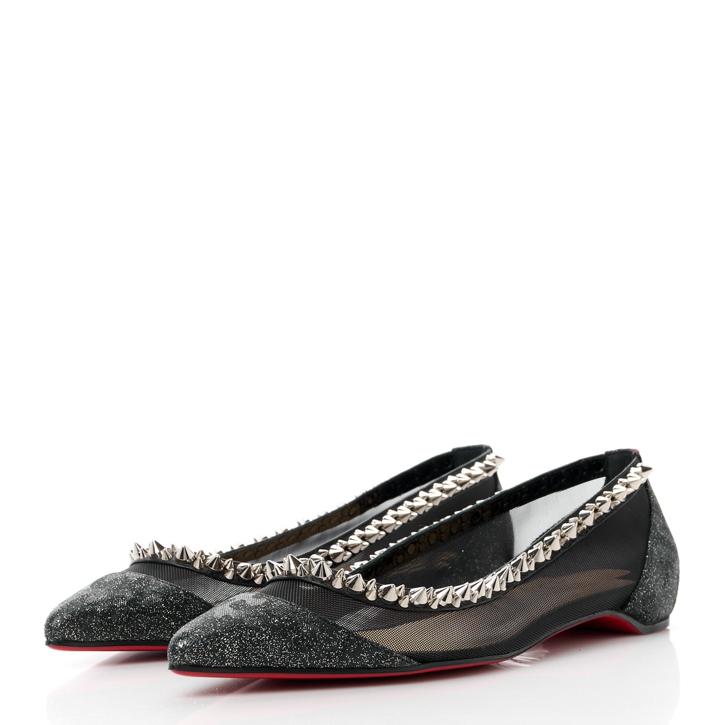 Glitter Fabric Mesh Spikes Galativi Flats 37 Black