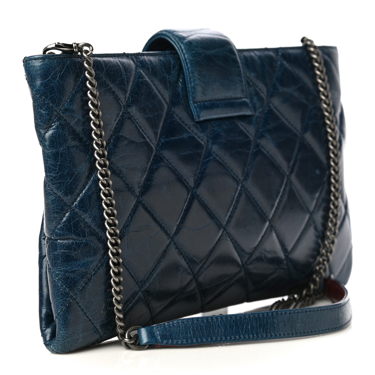 Chanel Aged Calfskin Quilted Zip Clutch Blue 3 of 24