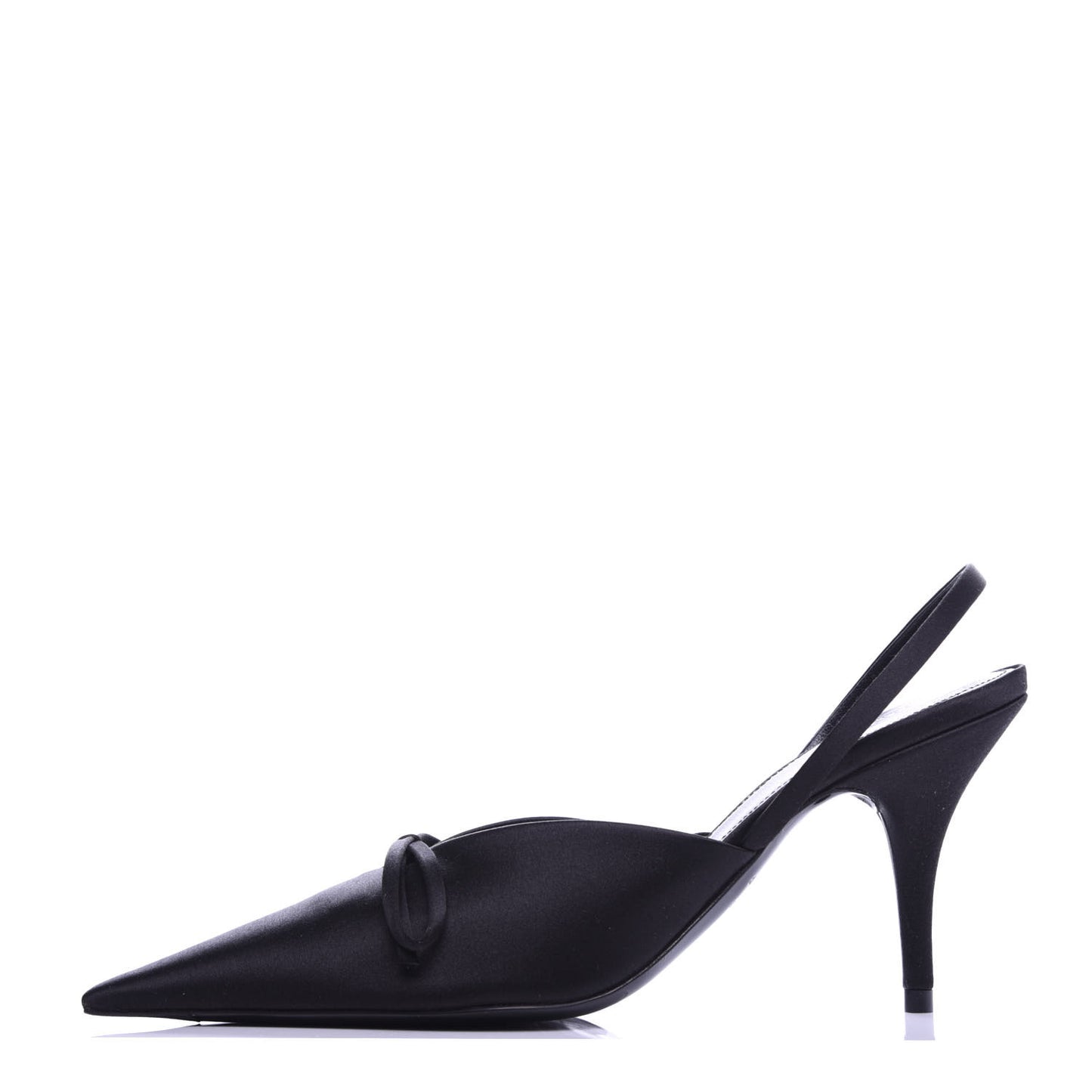 Satin Pointed Toe Knife Slingback Mules 35 Black