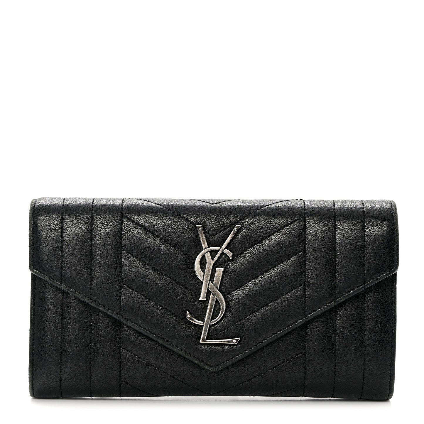 Lambskin Mixed Matelasse Quilted Large Monogram Envelope Wallet Black