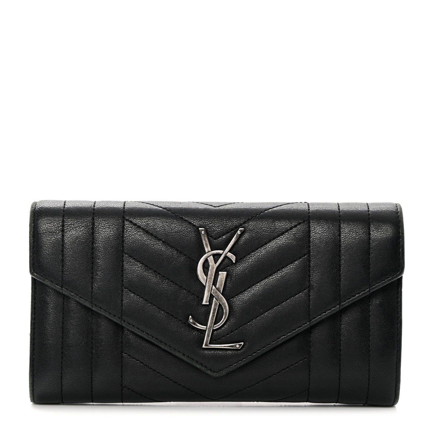 Saint Laurent Lambskin Mixed Matelasse Quilted Large Monogram Envelope Wallet Black 1 of 15