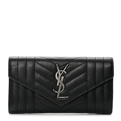 Saint Laurent Lambskin Mixed Matelasse Quilted Large Monogram Envelope Wallet Black 1 of 15