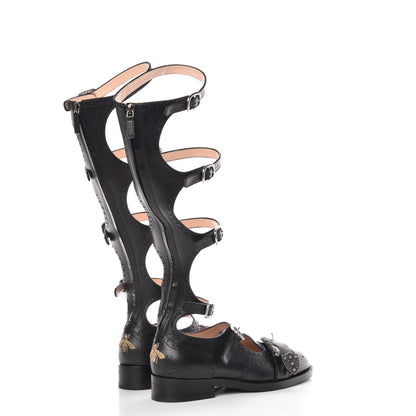 Gucci Calfskin Queercore Brogue Knee High Boots 38.5 Black 4 of 10
