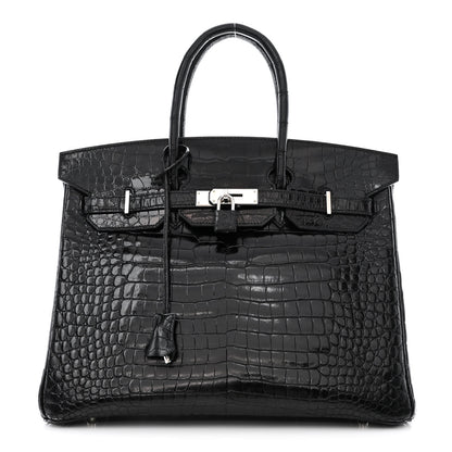 Hermes Shiny Porosus Crocodile Birkin 35 Black 1 of 14