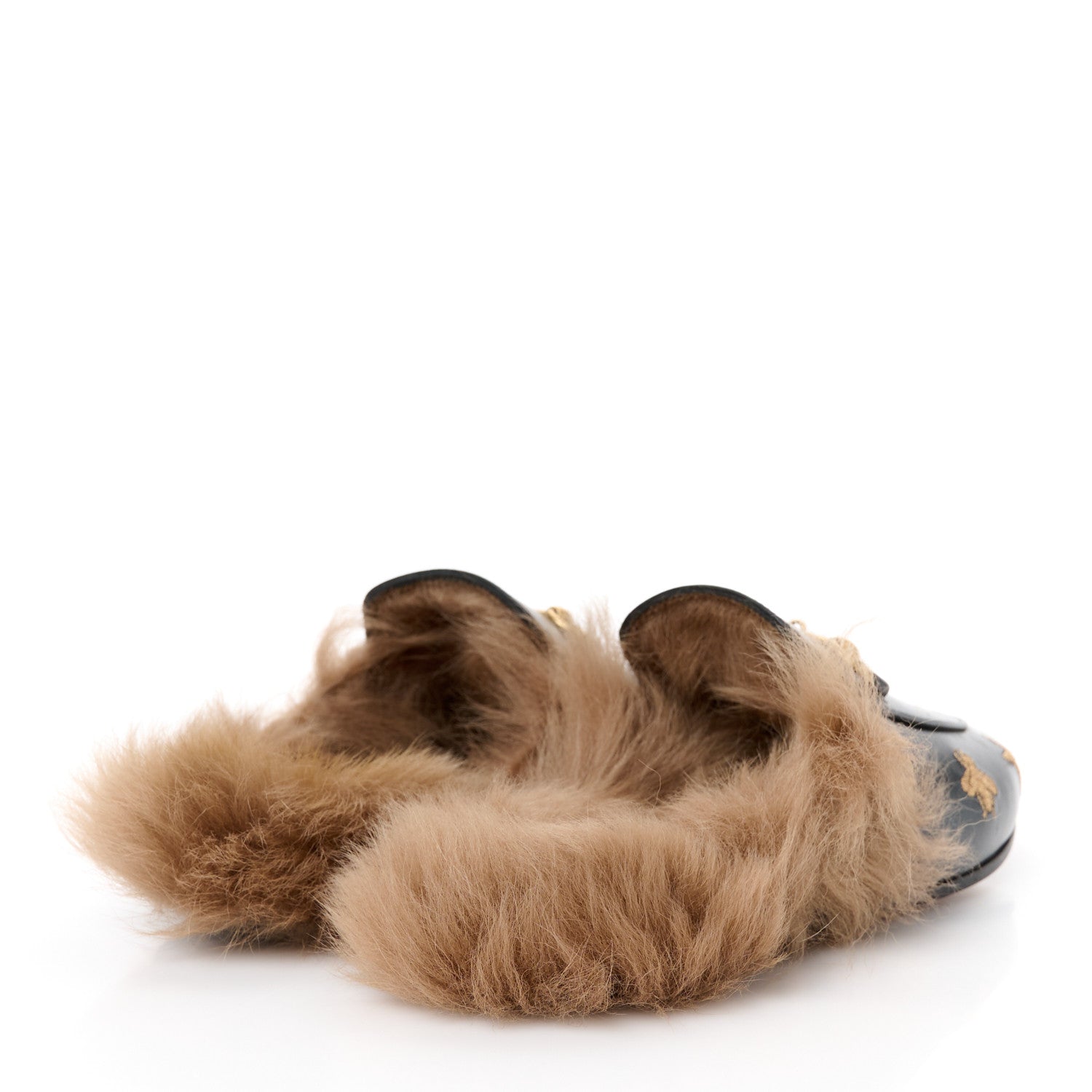 Gucci Goatskin Fur Bee Star Embroidered Womens Princetown Slippers