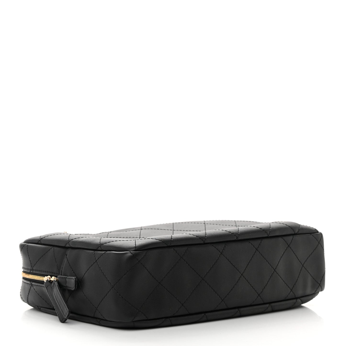 Calfskin Diamond Stitched Top Handle Bowling Bag Black