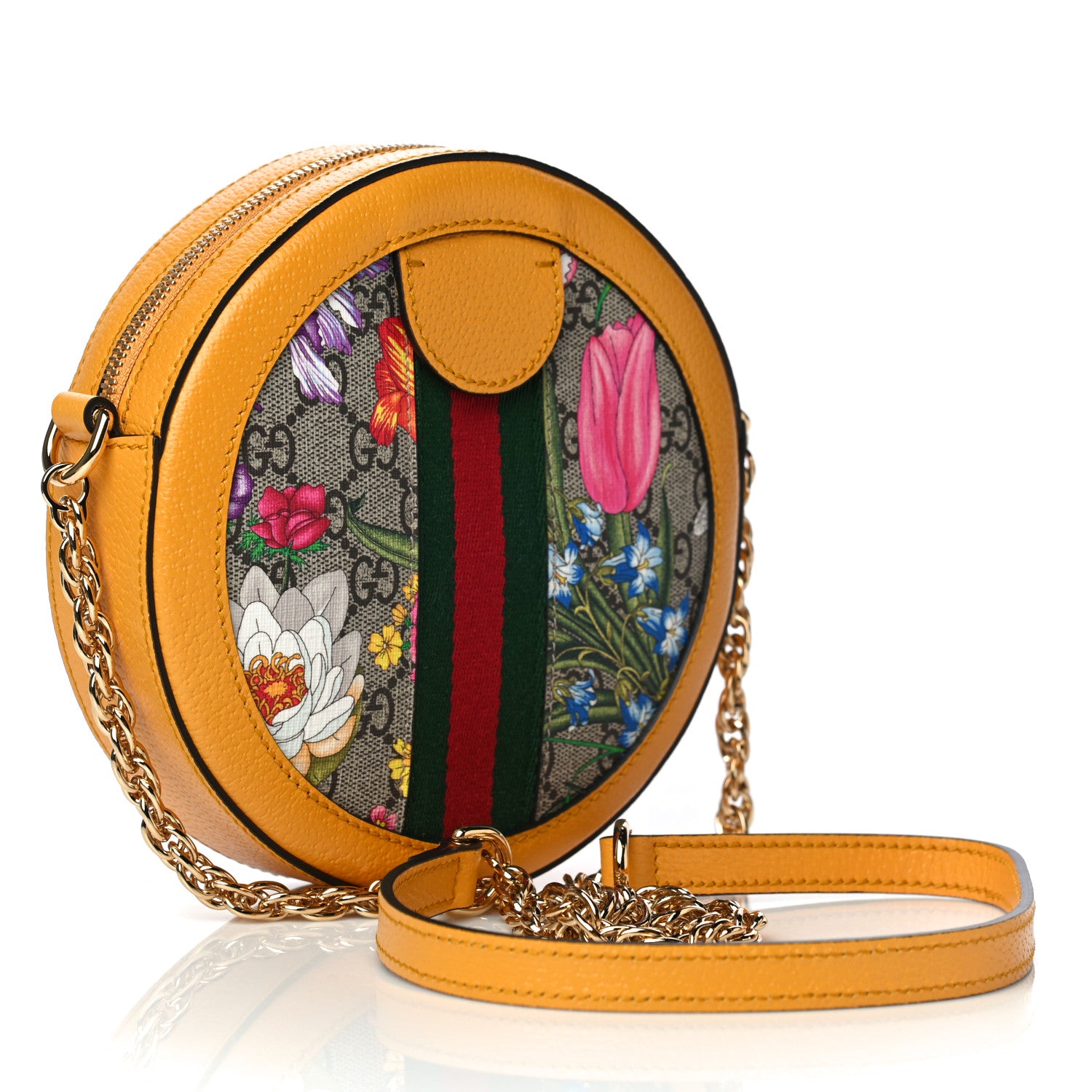 Gucci GG Supreme Monogram Flora Web Mini Ophidia Round Shoulder Bag Beige Multicolor Crop 3 of 11