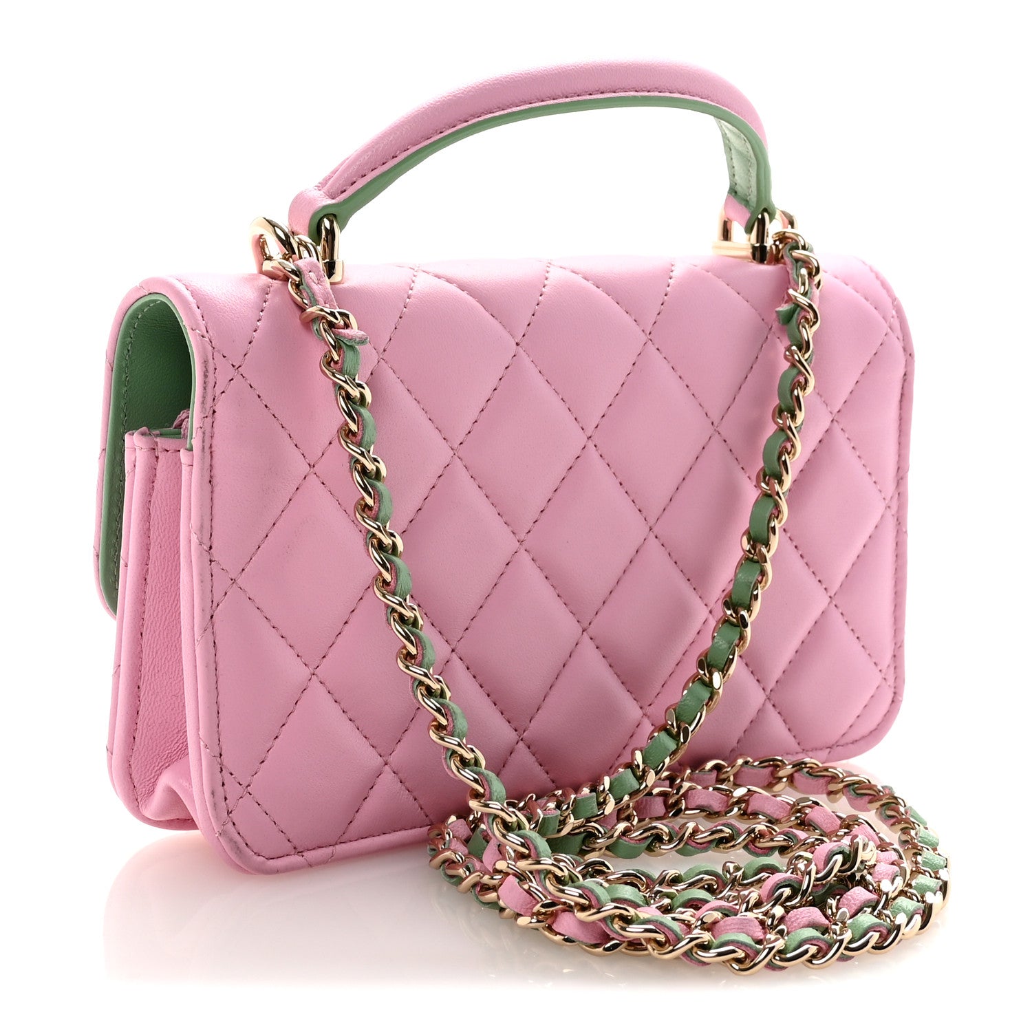 Chanel Lambskin Quilted Flap Phone Holder With Chain Lilac Light Green 3 of 12