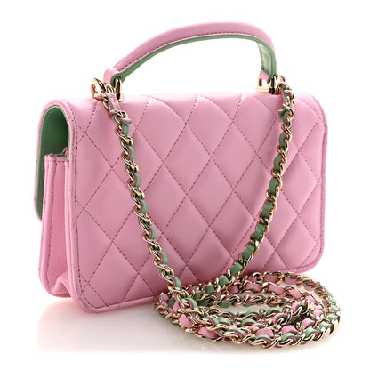 Chanel Lambskin Quilted Flap Phone Holder With Chain Lilac Light Green 3 of 12