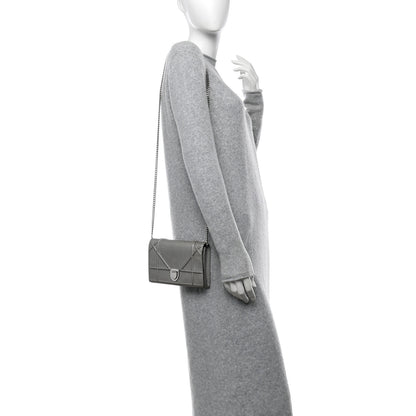 Christian Dior Metallic Grained Calfskin Diorama Wallet on Chain Pouch Silver 2 of 9
