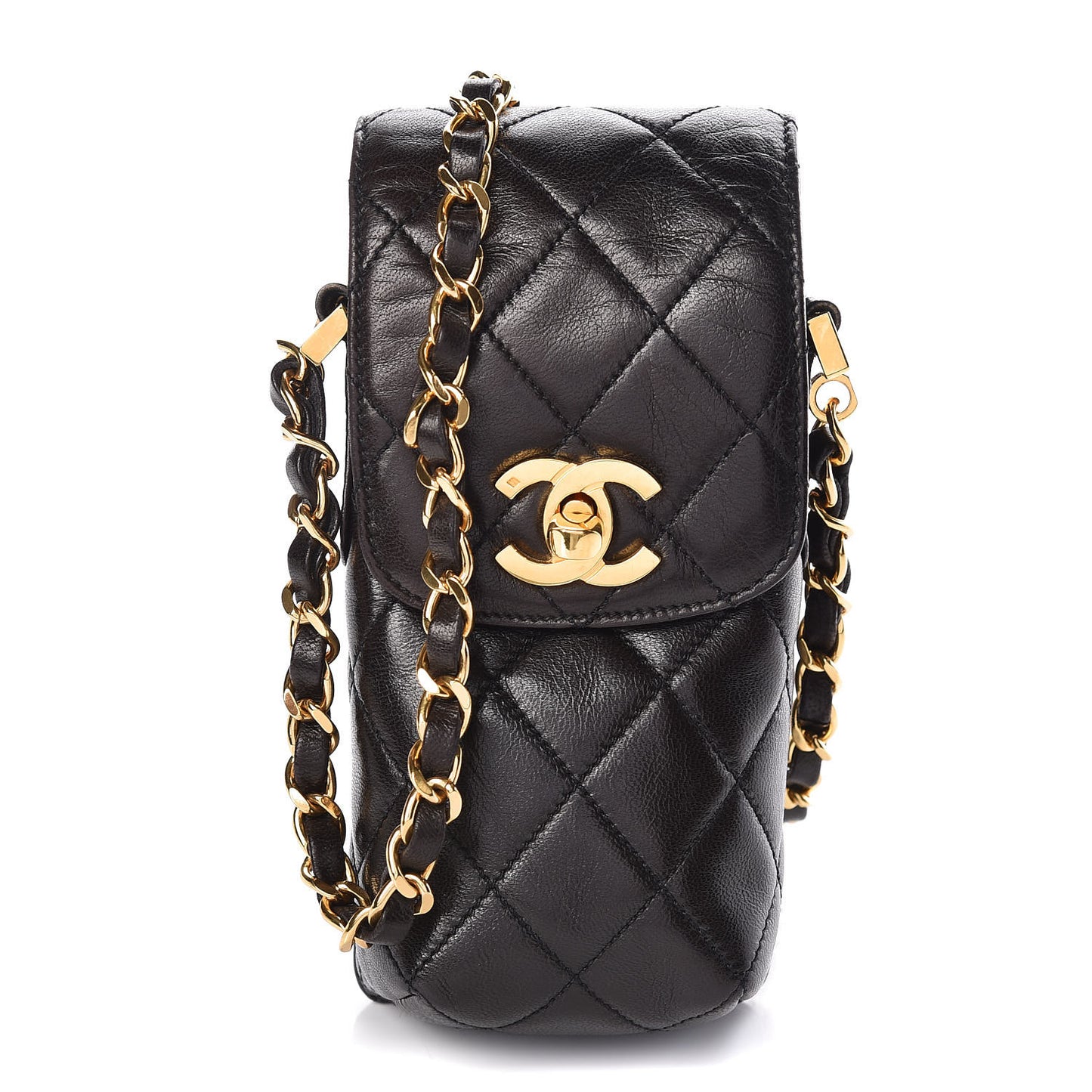 Lambskin Quilted Phone Holder Black