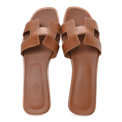 Hermes Box Calfskin Oran Sandals 41 Gold 2 of 9