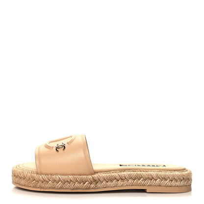 Chanel Lambskin Espadrille Mule Sandals 37 Beige 1 of 8