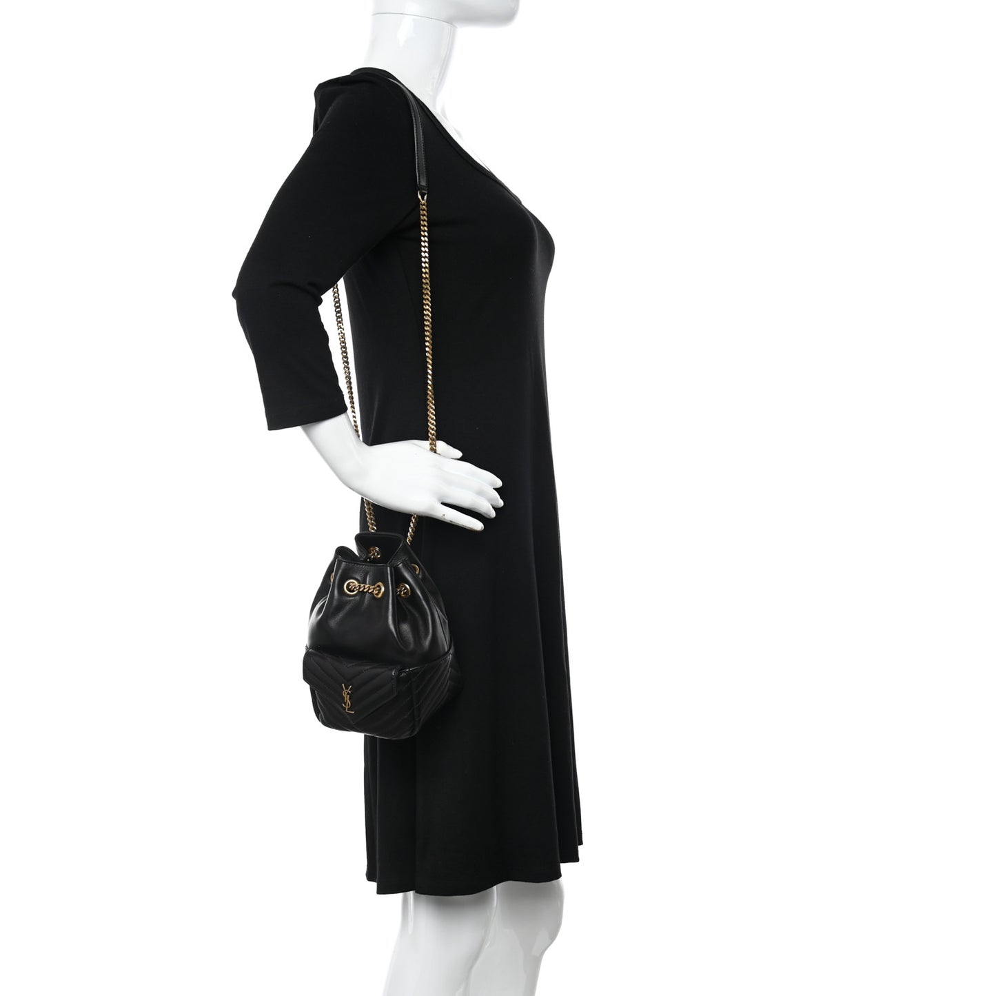 Lambskin Matelasse Monogram Joe Nano Bucket Bag Black