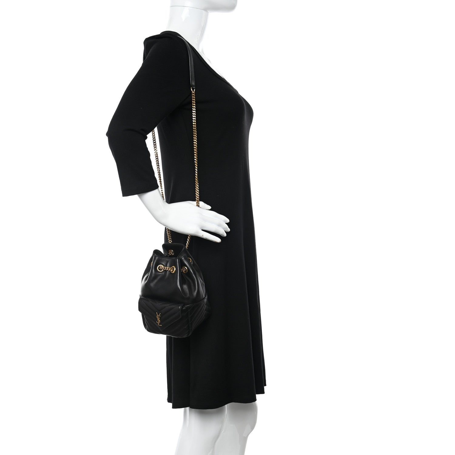 Saint Laurent Lambskin Matelasse Monogram Joe Nano Bucket Bag Black 2 of 12