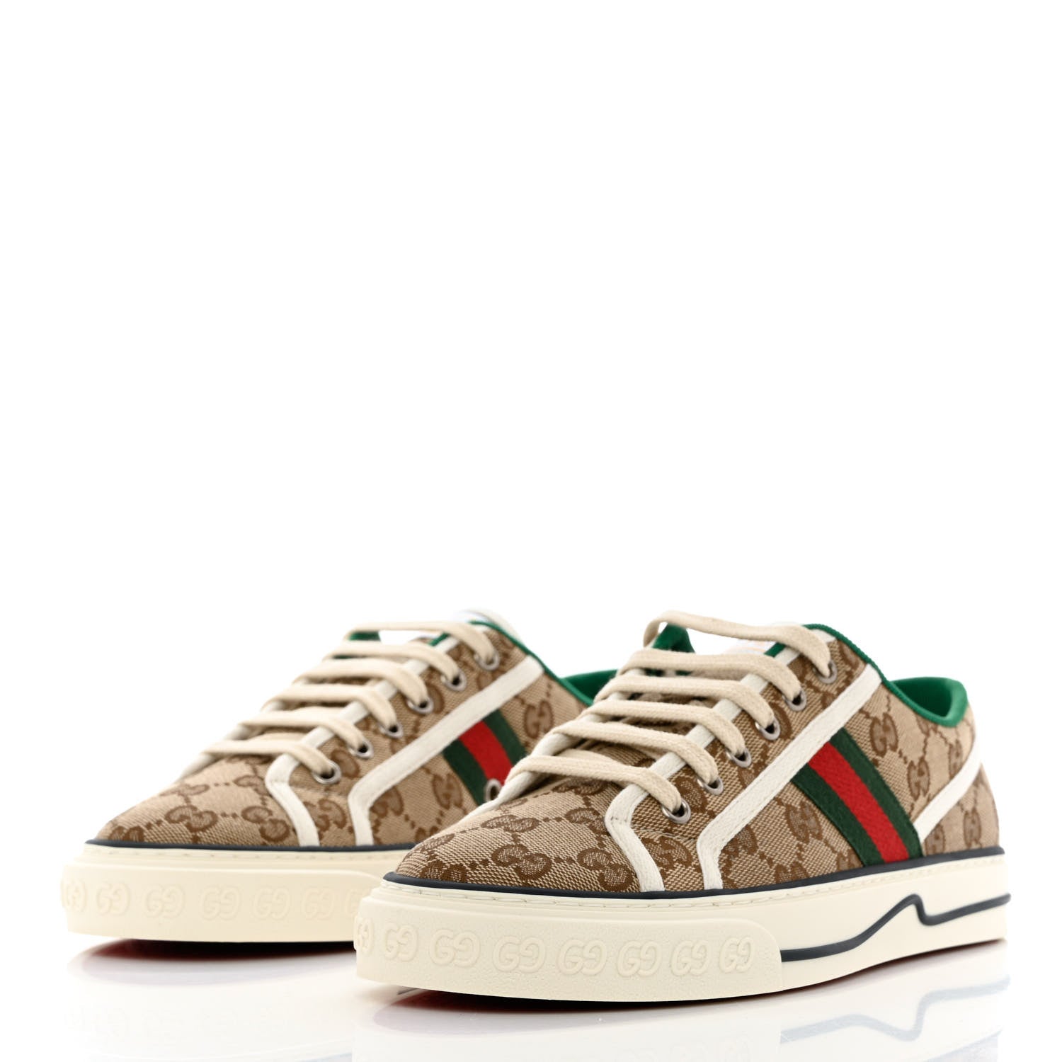 Gucci GG Monogram Web Womens 1977 Tennis Sneakers 39 Beige Ebony Mystic White 3 of 8