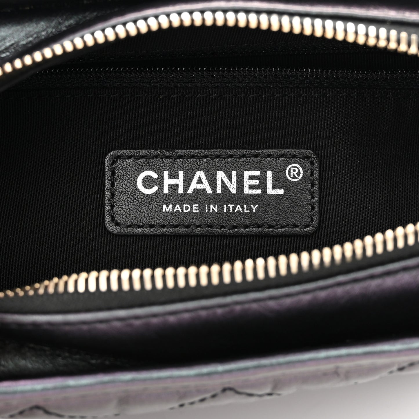 Iridescent Aged Calfskin Quilted Small Gabrielle Hobo Black