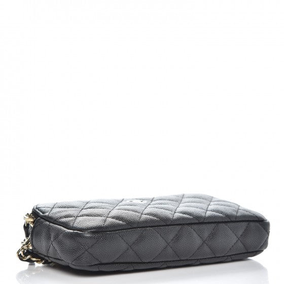 Caviar Quilted Small Clutch With Chain Black