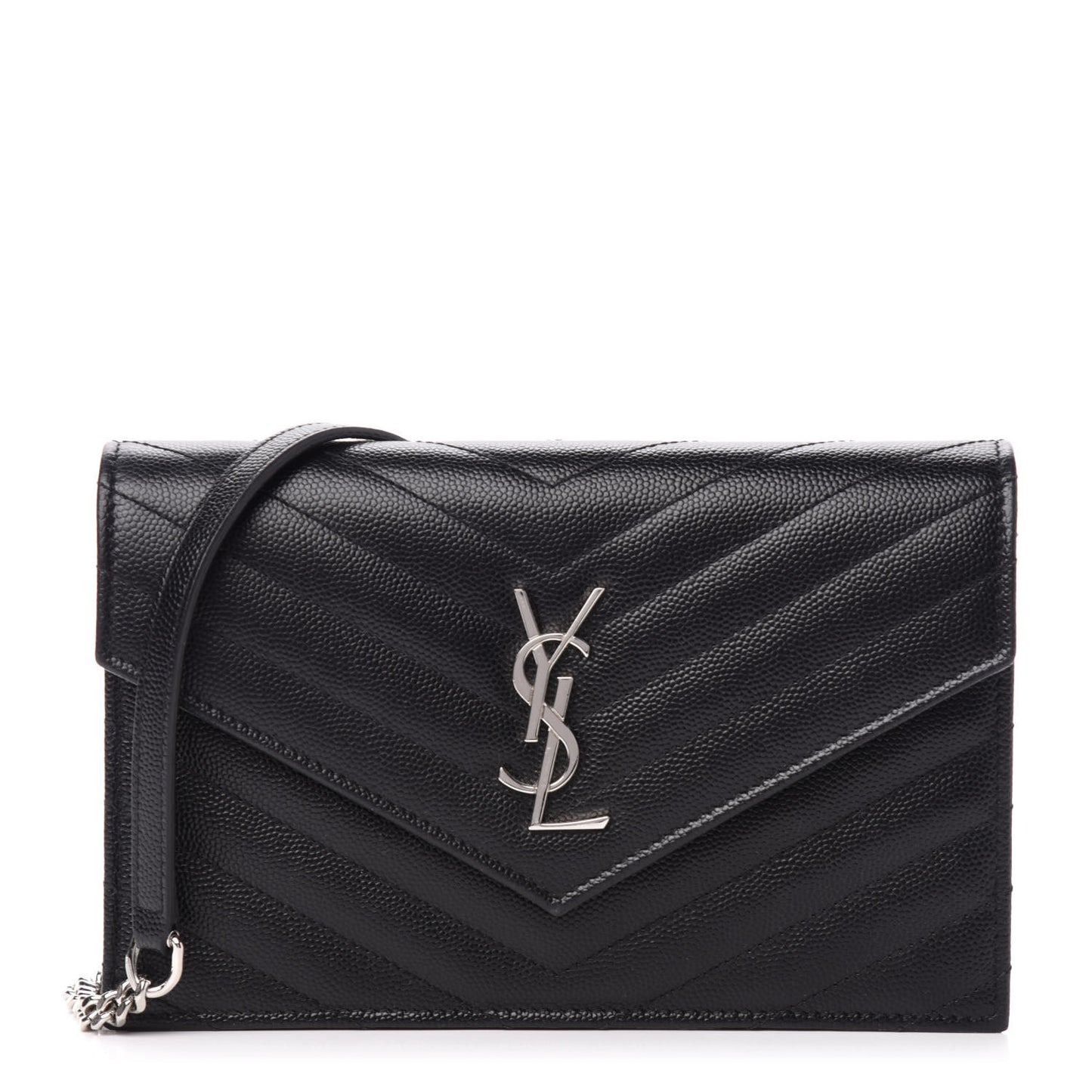 Grain De Poudre Matelasse Chevron Monogram Envelope Chain Wallet Black