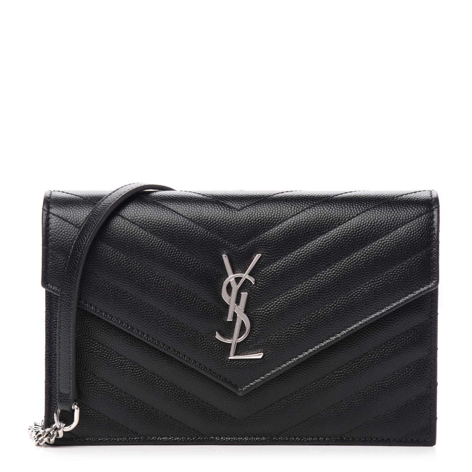 Saint Laurent Grain De Poudre Matelasse Chevron Monogram Envelope Chain Wallet Black 1 of 10