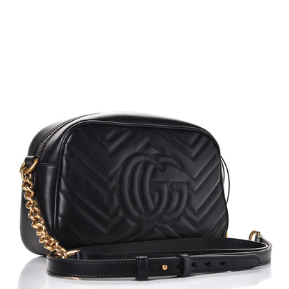 Gucci Calfskin Matelasse Small GG Marmont Chain Shoulder Bag Black 3 of 7