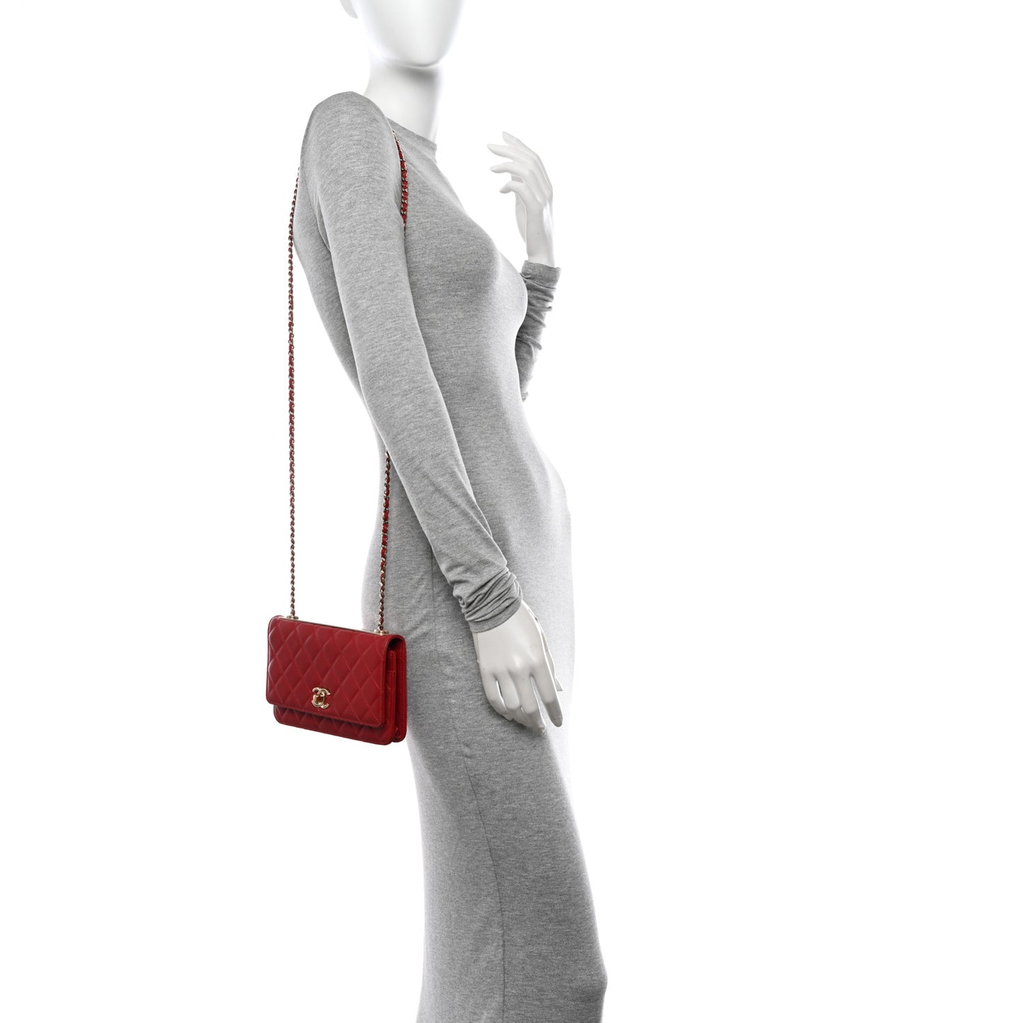 Lambskin Quilted Trendy CC Wallet On Chain WOC Red