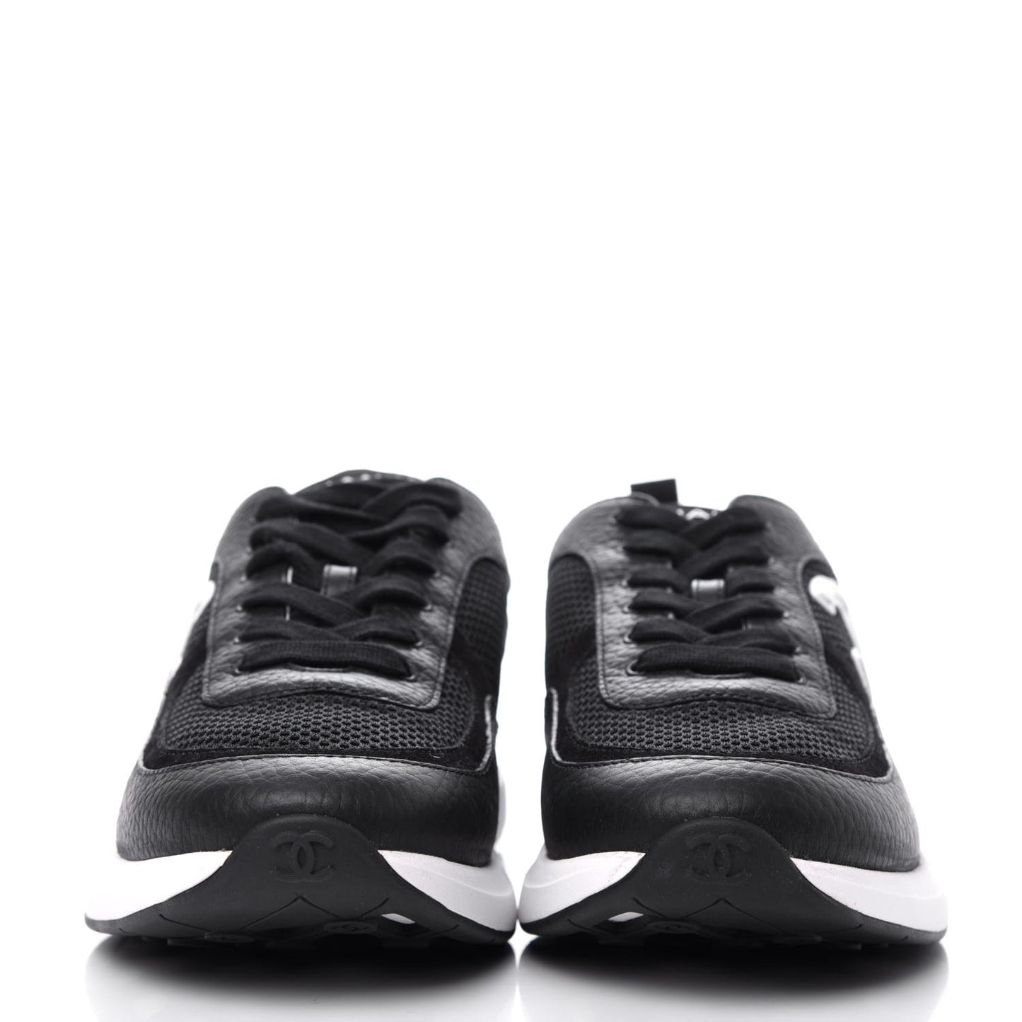 Calfskin Mesh Lycra Suede Womens Logo Sneakers 40.5 Black