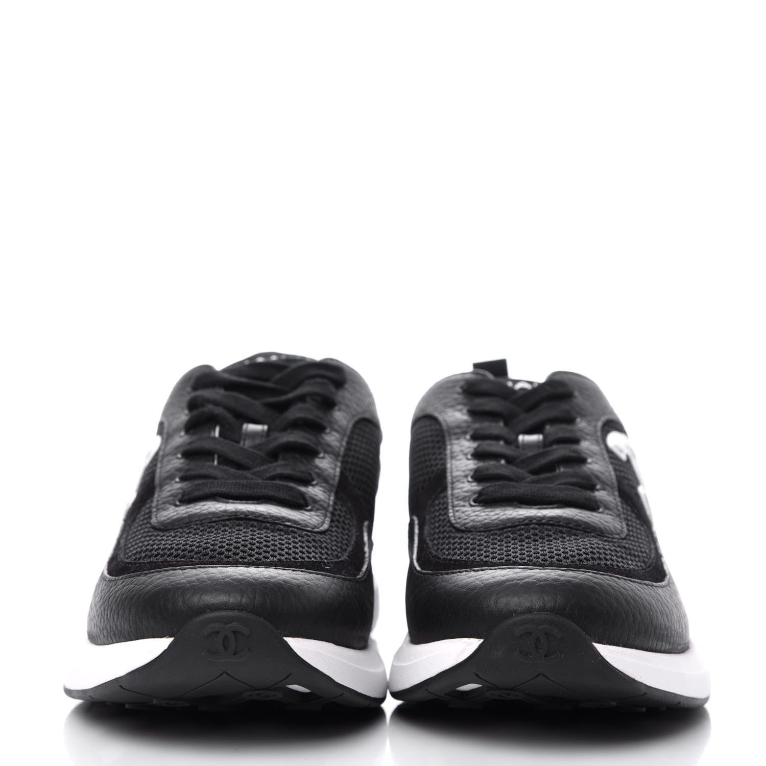 Chanel Calfskin Mesh Lycra Suede Womens Logo Sneakers 40.5 Black 2 of 13