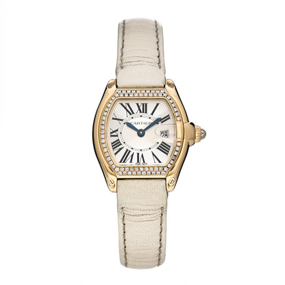 Cartier 18K Yellow Gold Alligator Diamond 31mm Roadster Quartz Watch 1 of 5