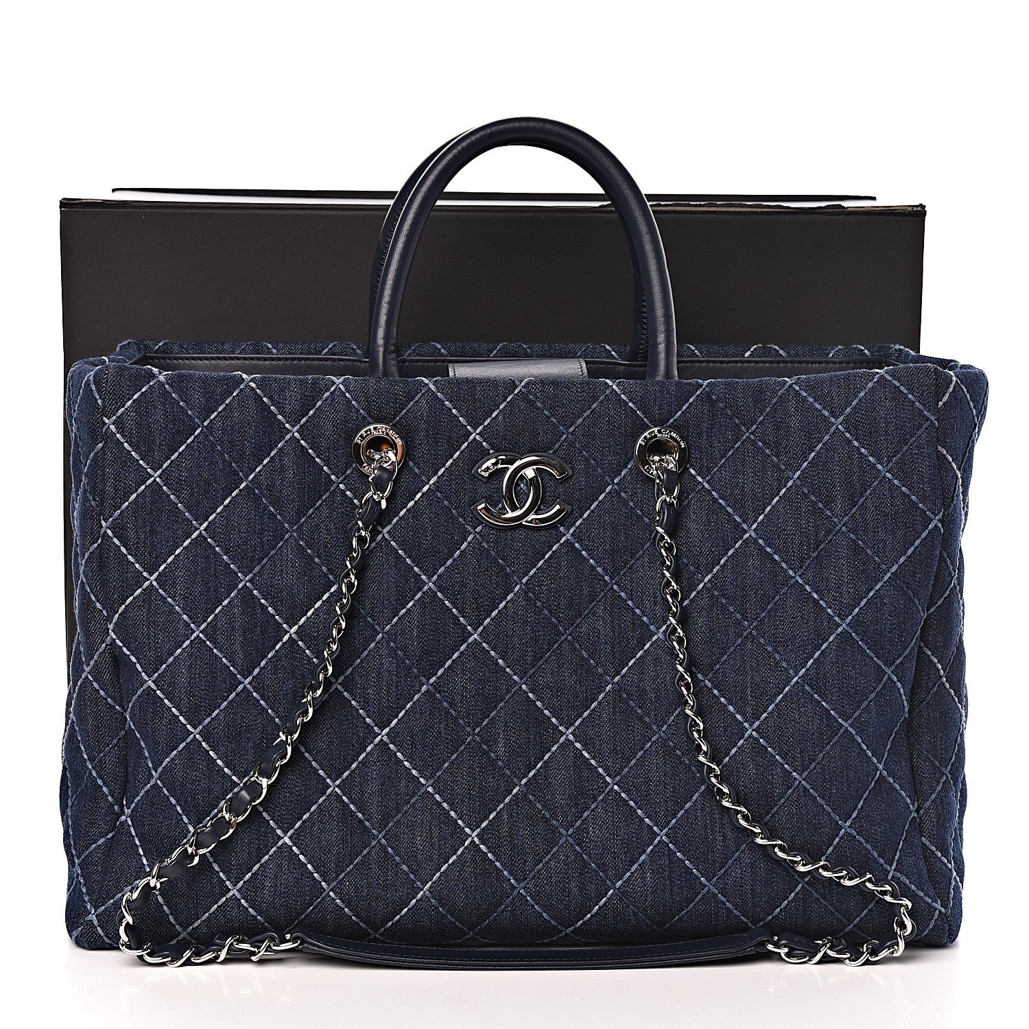 Chanel Denim Quilted Large Coco Handle Shopping Tote Blue 11 of 11