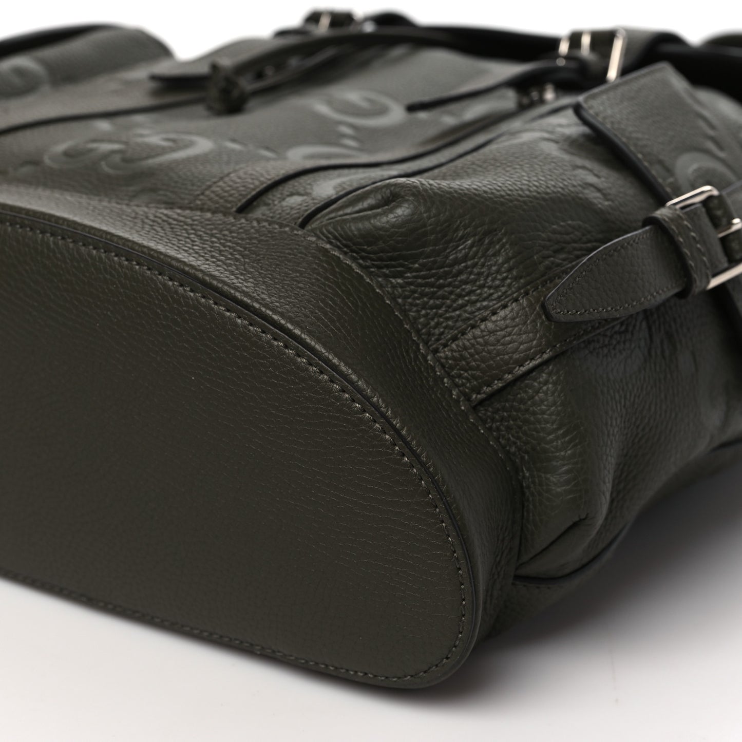 Piuma Calfskin Jumbo GG Embossed Double Buckle Backpack Dark Vintage Olive